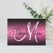 Zwarte Ombre Roze Glitter Monogram Bedankkaart (Staand voorkant)