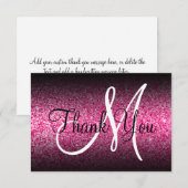 Zwarte Ombre Roze Glitter Monogram Bedankkaart (Voorkant / Achterkant)