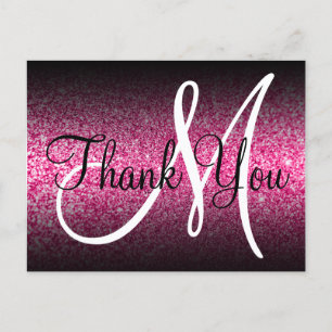 Zwarte Ombre Roze Glitter Monogram Bedankt Briefkaart