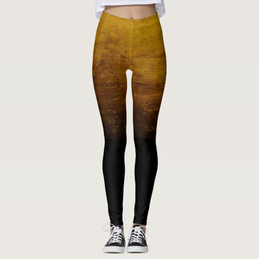 Zwarte Ombré Versleten Textuur - Goud Leggings (Voorkant)