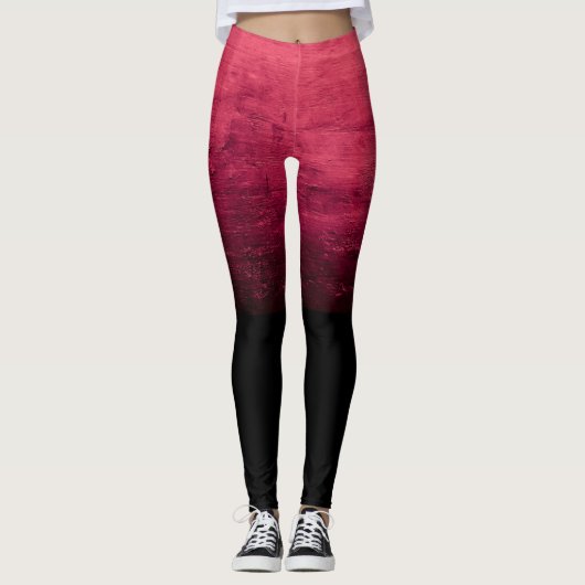Zwarte Ombré Versleten Textuur - Rood Leggings (Voorkant)