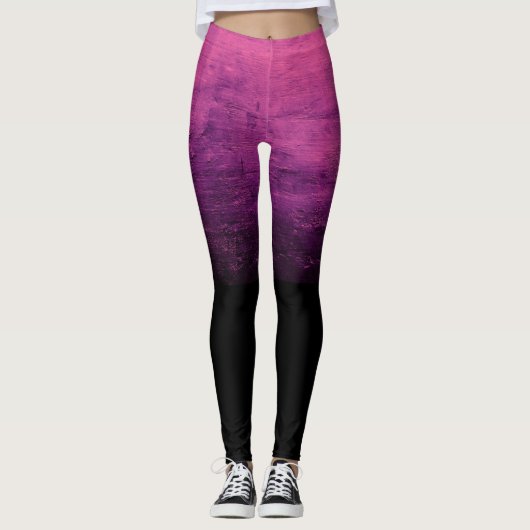 Zwarte Ombré Versleten Textuur - Roze Leggings (Voorkant)