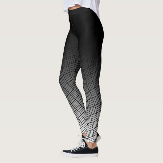 Zwarte Ombre w / Zwart & Wit Hoekig Hatch Patroon Leggings (Links)