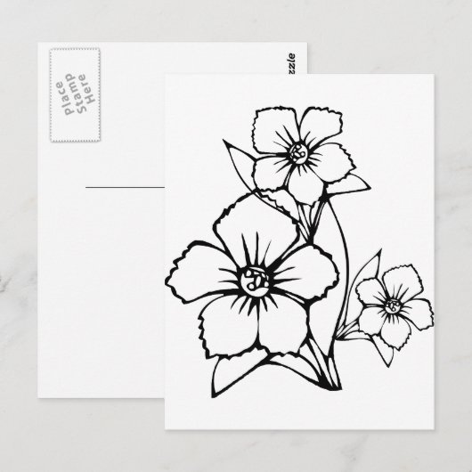Zwarte omtrek van drie bloemen briefkaart (Voorkant / Achterkant)