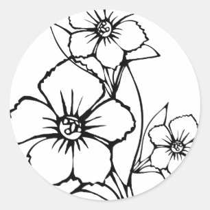 Zwarte omtrek van drie bloemen ronde sticker