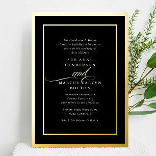 Zwarte Onyx Formele Calligrafie Gouden Lijst Trouw Folie Uitnodiging