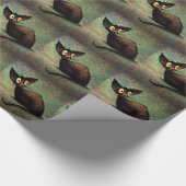 Zwarte oosterse kat op  blauw Damask Cadeaupapier (Hoek)