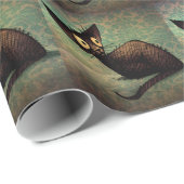 Zwarte oosterse kat op  blauw Damask Cadeaupapier (Rol Hoek)