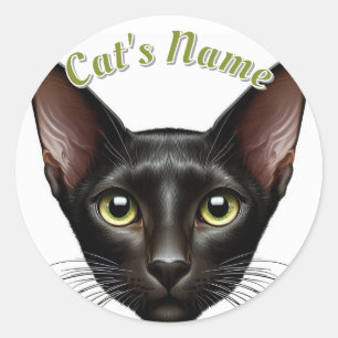  zwarte Oosterse Korthaar Kat · Gepersonaliseerd Ronde Sticker