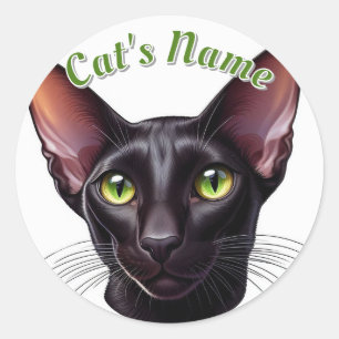 zwarte Oosterse Korthaar Kat · Gepersonaliseerd Ronde Sticker