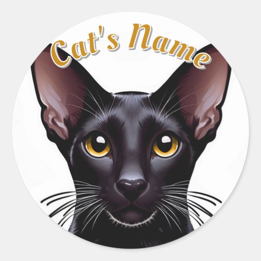  zwarte Oosterse Korthaar Kat · Gepersonaliseerd Ronde Sticker (Voorkant)