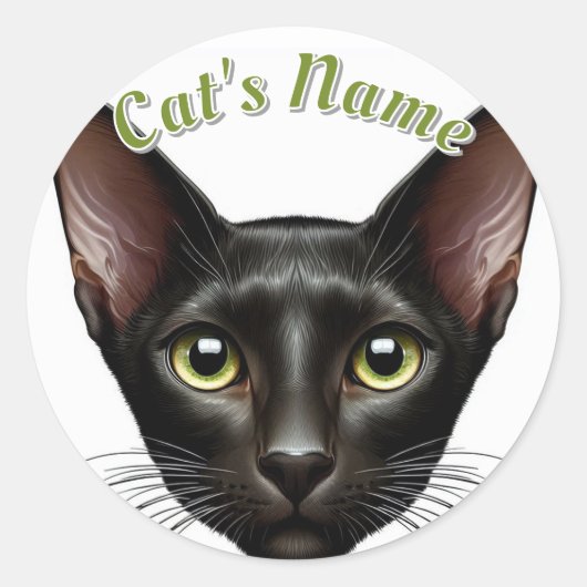  zwarte Oosterse Korthaar Kat · Personaliseer Ronde Sticker (Voorkant)