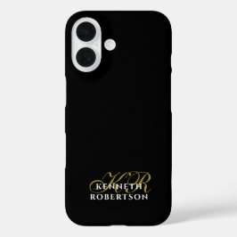 Zwarte op maat gemaakte gouden initialen Witte naa iPhone 16 Hoesje