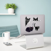 Zwarte op maat gesneden vinyl sticker (Laptop op bureau)