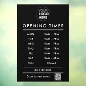 Zwarte openingstijden logo en qr code raamsticker (Vel 3)