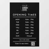 Zwarte openingstijden logo en qr code raamsticker (Vel)