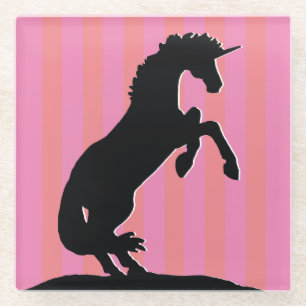 Zwarte opfok Unicorn (roze striped) Glazen Onderzetter