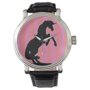 Zwarte opfok Unicorn (roze striped) Horloge