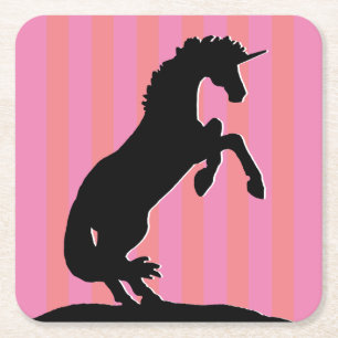 Zwarte opfok Unicorn (roze striped) Kartonnen Onderzetters