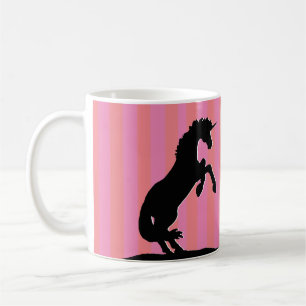 Zwarte opfok Unicorn (roze striped) Koffiemok