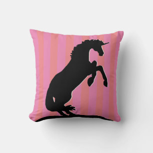 Zwarte opfok Unicorn (roze striped) Kussen