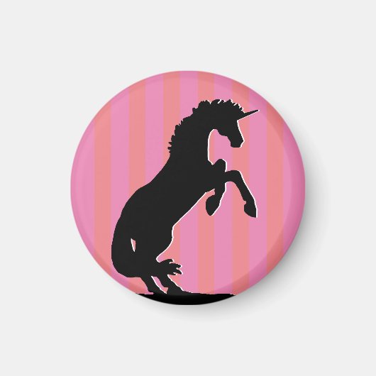 Zwarte opfok Unicorn (roze striped) Magneet (Voorkant)