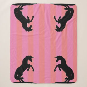 Zwarte opfok Unicorn (roze striped) Sherpa Deken
