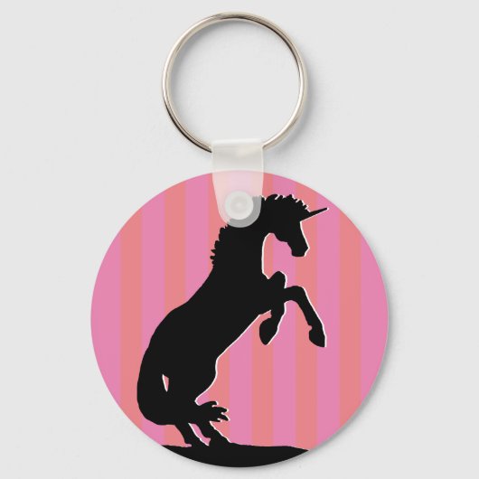 Zwarte opfok Unicorn (roze striped) Sleutelhanger (Voorkant)