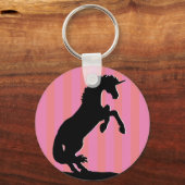 Zwarte opfok Unicorn (roze striped) Sleutelhanger (Voorkant)