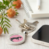 Zwarte opfok Unicorn (roze striped) Sleutelhanger (Zijkant)
