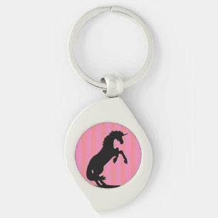 Zwarte opfok Unicorn (roze striped) Sleutelhanger