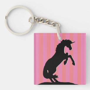 Zwarte opfok Unicorn (roze striped) Sleutelhanger