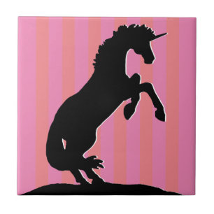 Zwarte opfok Unicorn (roze striped) Tegeltje