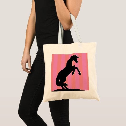 Zwarte opfok Unicorn (roze striped) Tote Bag (Voorkant (product))
