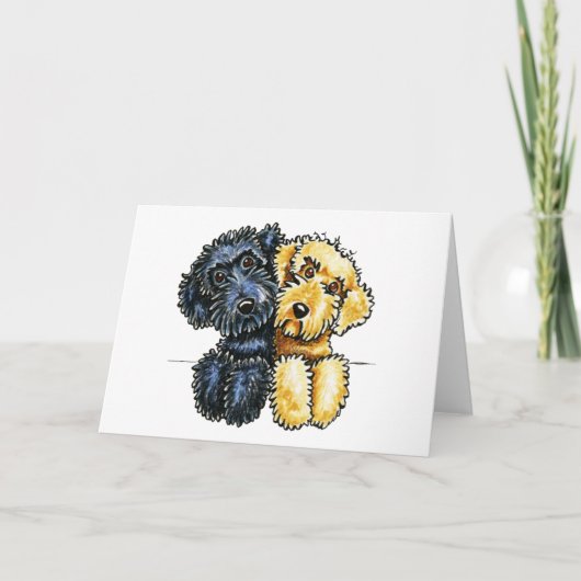 Zwarte Opgesteld Geel van Labradoodles Kaart (Voorkant)