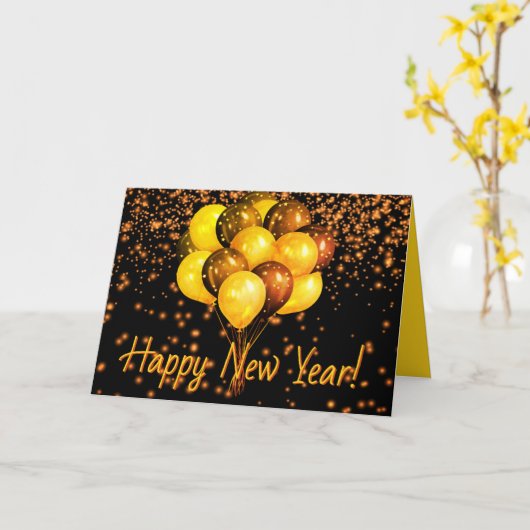 Zwarte Oranje ballonnen VERSCHIJNEN NIEUW JAAR GEp Kaart (Gele Bloem)