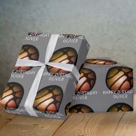 Zwarte Oranje Basketball Ball Sports Birthday Cadeaupapier