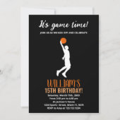 Zwarte Oranje Basketball Birthday-uitnodigingen Kaart (Voorkant)