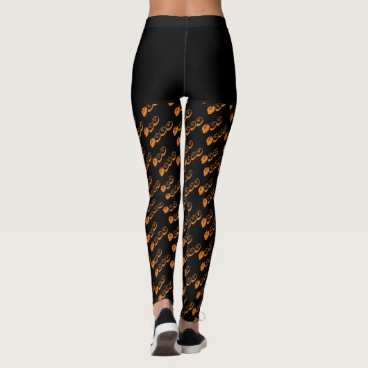 Zwarte Oranje Boo Typografie Patroon Halloween Leggings (Achterkant)