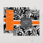 Zwarte oranje bruiloft met witte verloving kaart (Voorkant / Achterkant)