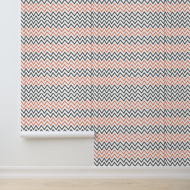 Zwarte Oranje Chevron Zigzag Behang (Applicatie)
