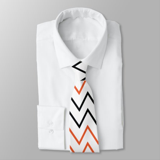 Zwarte Oranje Chevron Zigzag Stropdas (Gebonden)