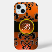 ZWARTE ORANJE DAMASKMONOGRAM Gemstone Case-Mate iPhone Case (Achterkant)