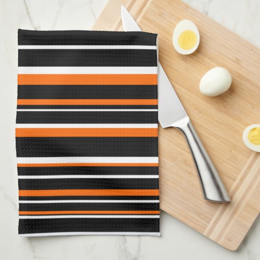 zwarte, Oranje en witte streep Theedoek (Quarter Fold)