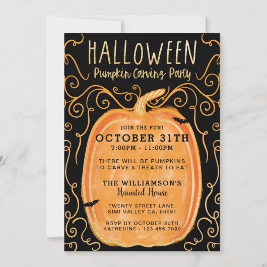 Zwarte & Oranje Fun Halloween Pumpkin Carving Part Kaart (Voorkant)