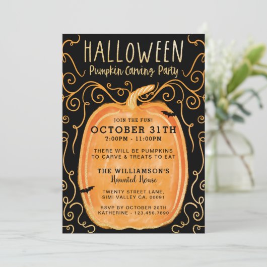 Zwarte & Oranje Fun Halloween Pumpkin Carving Part Kaart (Staand voorkant)