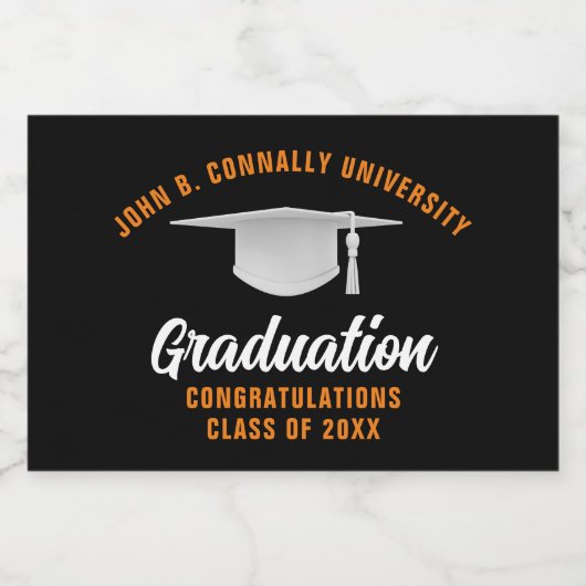 Zwarte Oranje Gefeliciteerd Afstudeerfeest Sparkling Wijnetiket (Enkel label)