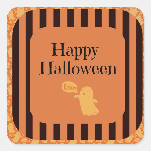 Zwarte Oranje Ghose Fun Halloween Party Vierkante Sticker (Voorkant)