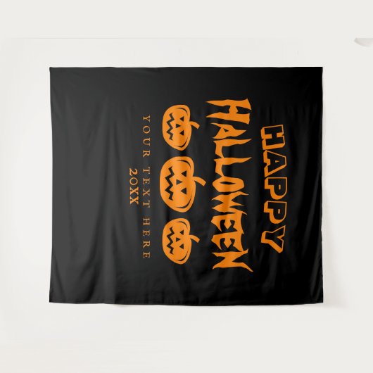 Zwarte oranje griezelige Halloween-feest fotobackd Wandkleed (Voorkant (horizontaal))