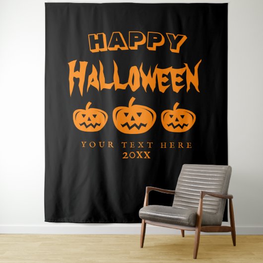 Zwarte oranje griezelige Halloween-feest fotobackd Wandkleed (In situ)